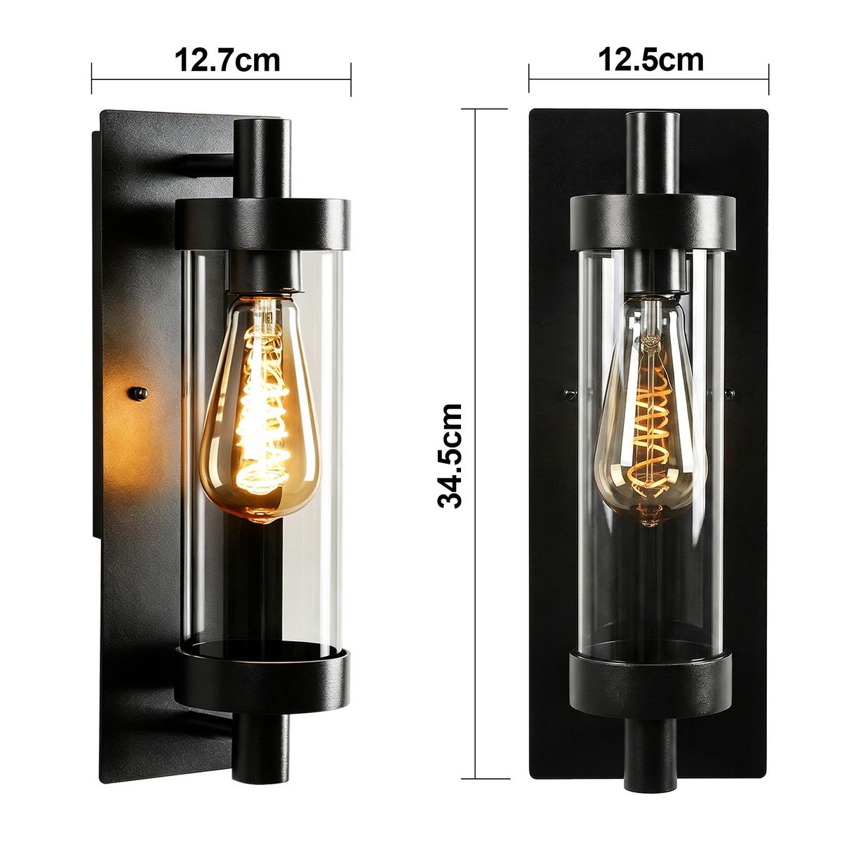 AUSSENWANDLEUCHTE Elenkir 12.7/12.5/34.5 cm - Schwarz, Glas/Metall (12.5/34.5/12.7cm) - ZMH