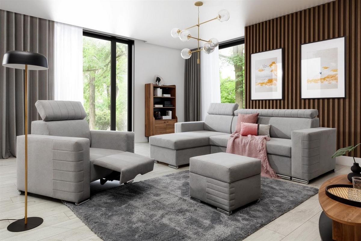 ECKSOFA Canton In Camelia - Hellgrau, Holzwerkstoff/Textil (260/173cm) - Fun Möbel