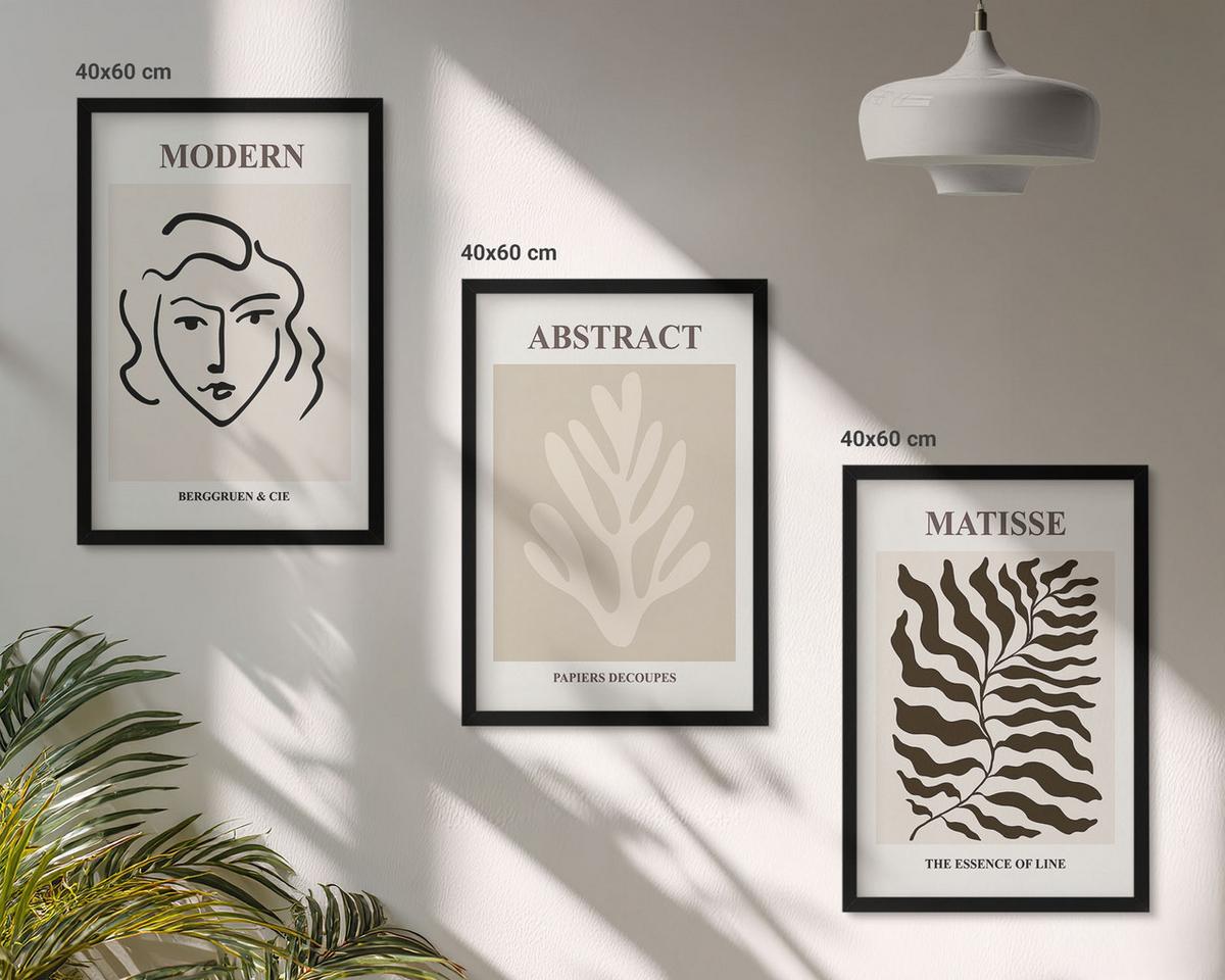 BILDER SET 3er Set - 40x60 cm Schwarzer Rahmen - Gesicht Blätter Kunst Matisse - Schwarz, Kunststoff (40/60cm) - TULUP