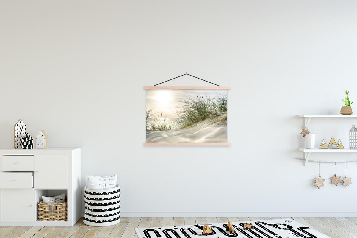 POSTER MIT MAGNETLEISTEN Dünen mit Strandhafer in der Sonne des Nationalparks Schleswig-Holsteinisches Wattenmeer Wanddeko 90x60 cm - Creme, Textil (90/60/0.15cm) - MuchoWow