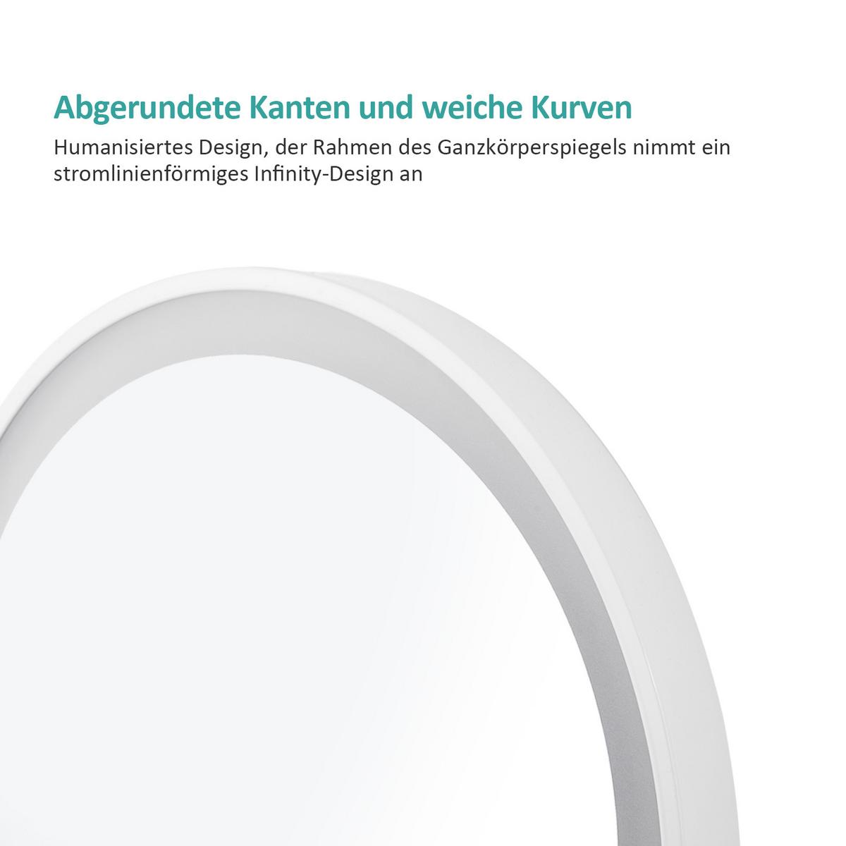 STANDSPIEGEL mit Beleuchtung und Rahmen weiß 147/45 cm - Weiß, Glas/Metall (45/147/147cm) - EMKE