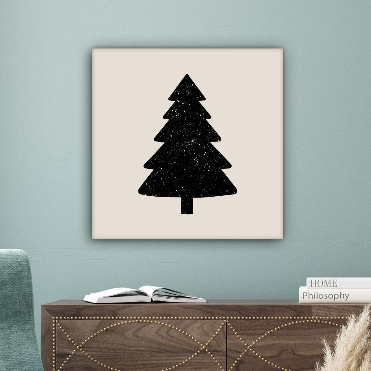 LEINWANDBILD Weihnachtsbaum - Schwarz - Urlaub - Beige Wandbild Wohnzimmer 50x50 cm - Schwarz, Textil (50/50cm) - MuchoWow