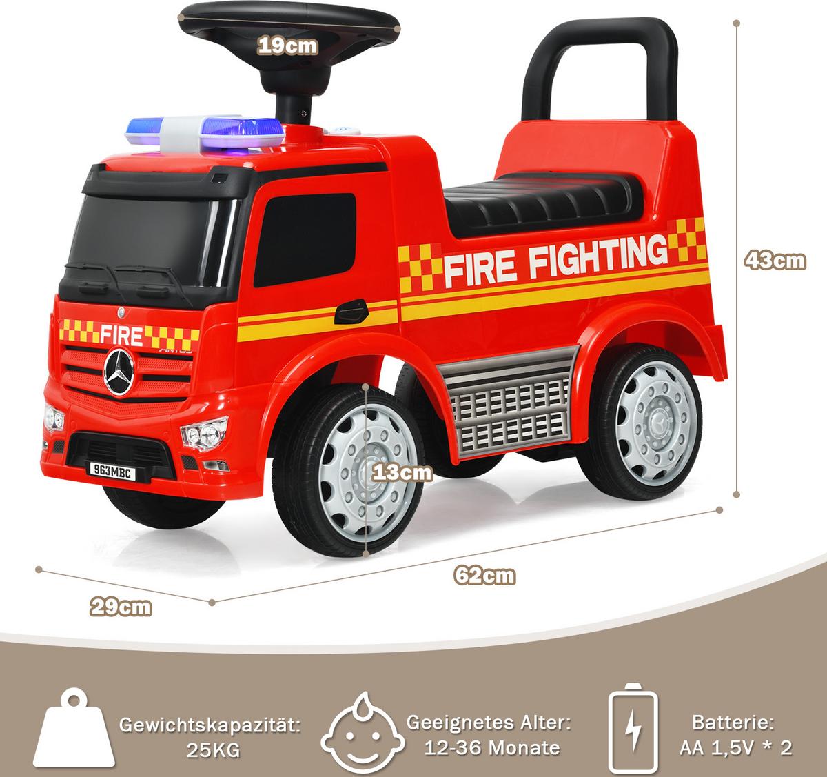 KINDER-FEUERWEHRAUTO Mercedes Benz Rot - Rot, Metall (62/43/29cm) - COSTWAY