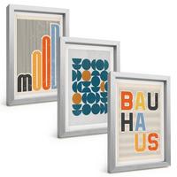 BILDER SET 3er Set - 20x30 cm Silberner Rahmen - Geometrische Muster im Bauhaus-Stil - Silberfarben, Kunststoff (20/30cm) - TULUP