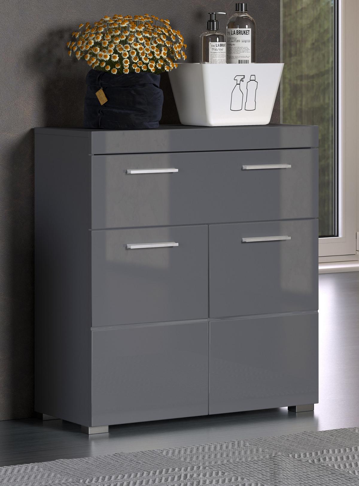 BADKOMMODE grau Hochglanz 73 x 79 cm, Badzimmer Kommode mit viel Stauraum - Grau, Holzwerkstoff/Kunststoff (73/79/31cm) - Top.Furn