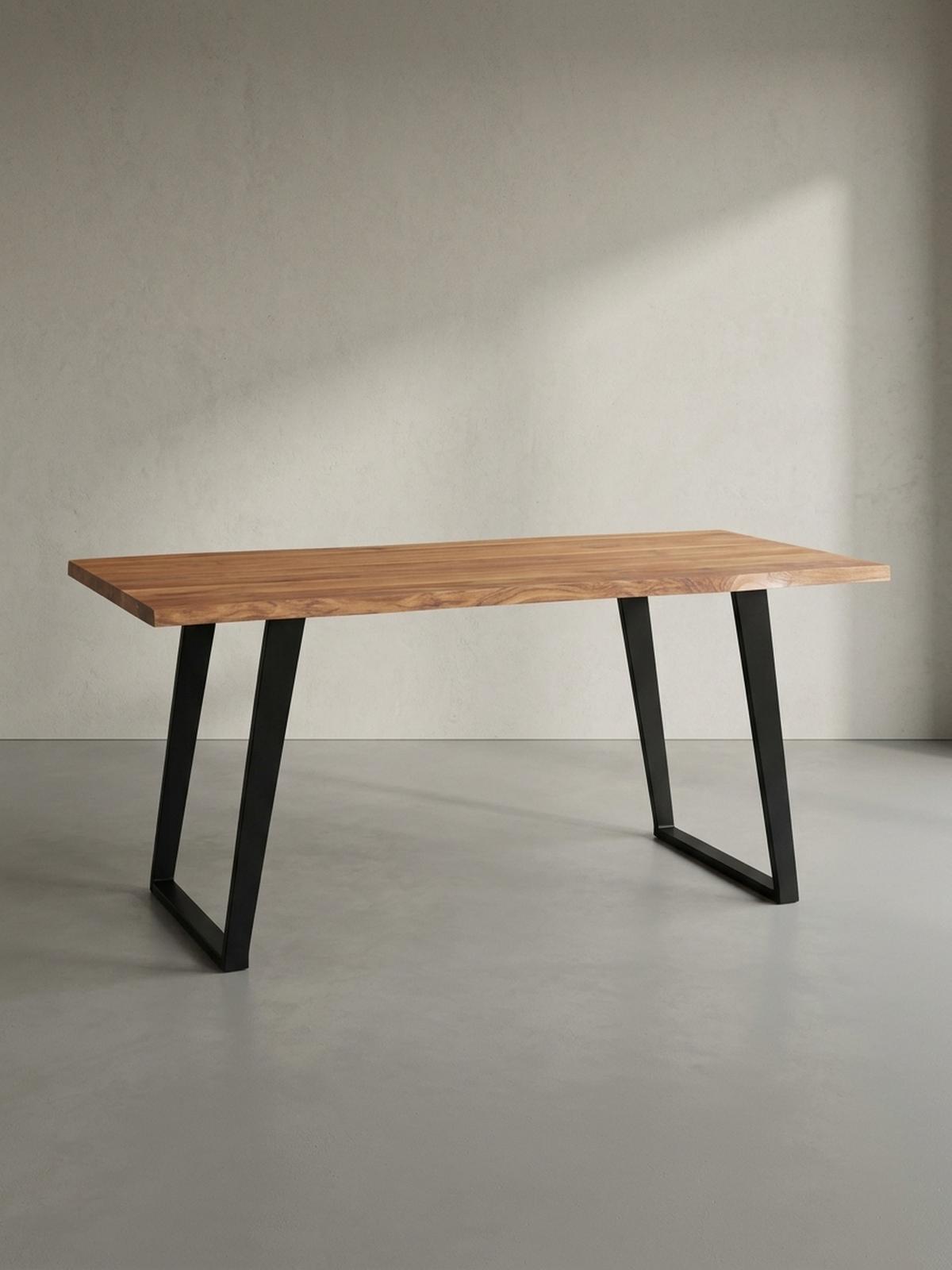 SCHREIBTISCH Massivholz Baumkante U-Gestell Handarbeit ATOLL, Goldbraun-Schwarz 200x100x76 cm - Schwarz/Braun, Holz/Metall (100/200/76cm) - KADIMA DESIGN