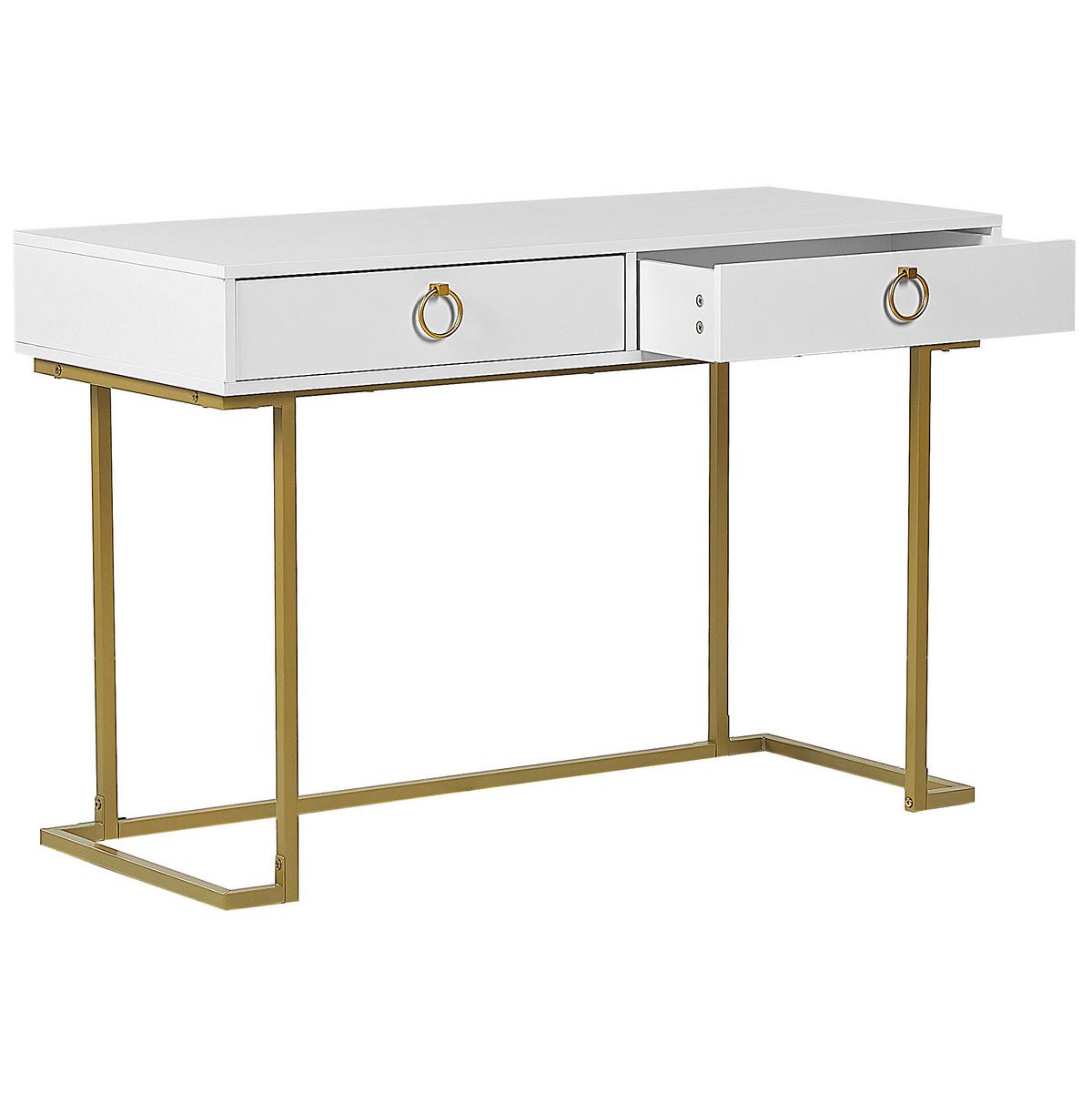 KONSOLENTISCH weiß/gold 2 Schubladen Westport - Goldfarben/Weiß, Metall (50/115/77cm) - Beliani