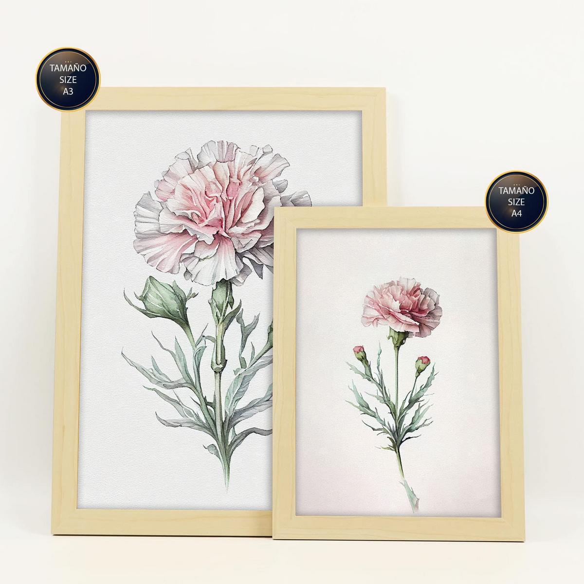 POSTER Set Mit 6 Hellrosa Blumen Vollfarbige Natur Und Botanikdrucke Mit Blumenmotiven Auf Reinweißen Hintergründen A3 & A4 Rahmen Aus Hellem Holz - Beige, Papier (29/3cm) - Nacnic