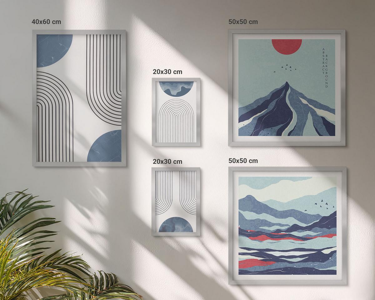 BILDER SET 5er Set - 50x50 cm & 20x30 cm & 40x60 cm Silberner Rahmen - Zitronenbäume im Topf - Silberfarben, Kunststoff (40/60cm) - TULUP