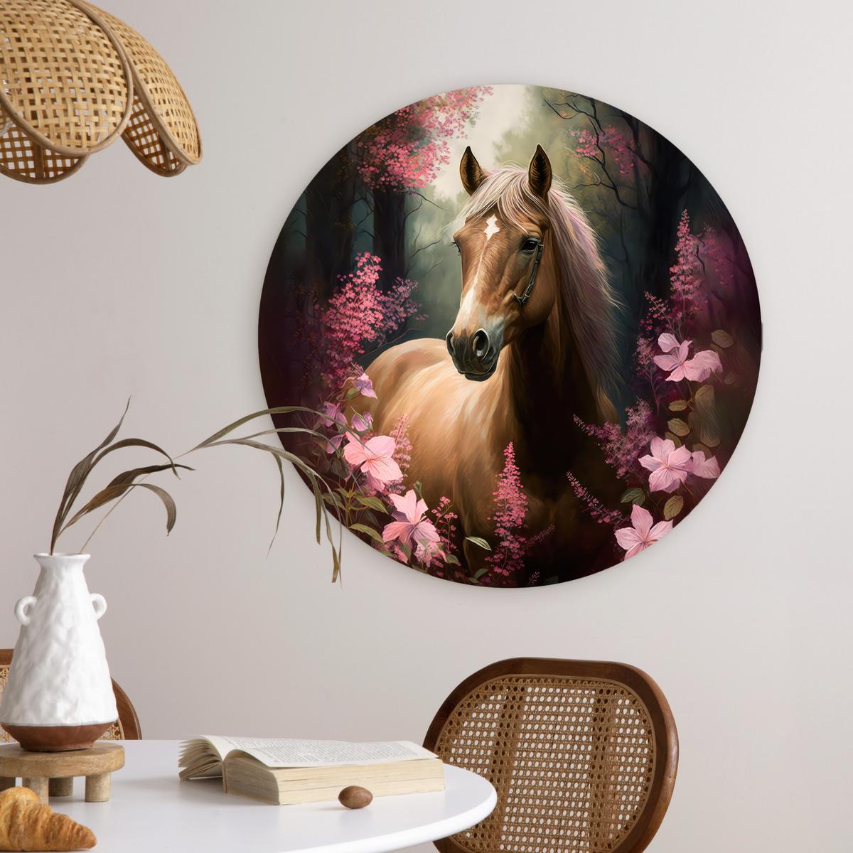 WANDBILD Pferd - Blumen - Rosa - Natur - Wald Wanddeko Schlafzimmer 60x60 cm - Altrosa, Kunststoff (60/60cm) - MuchoWow