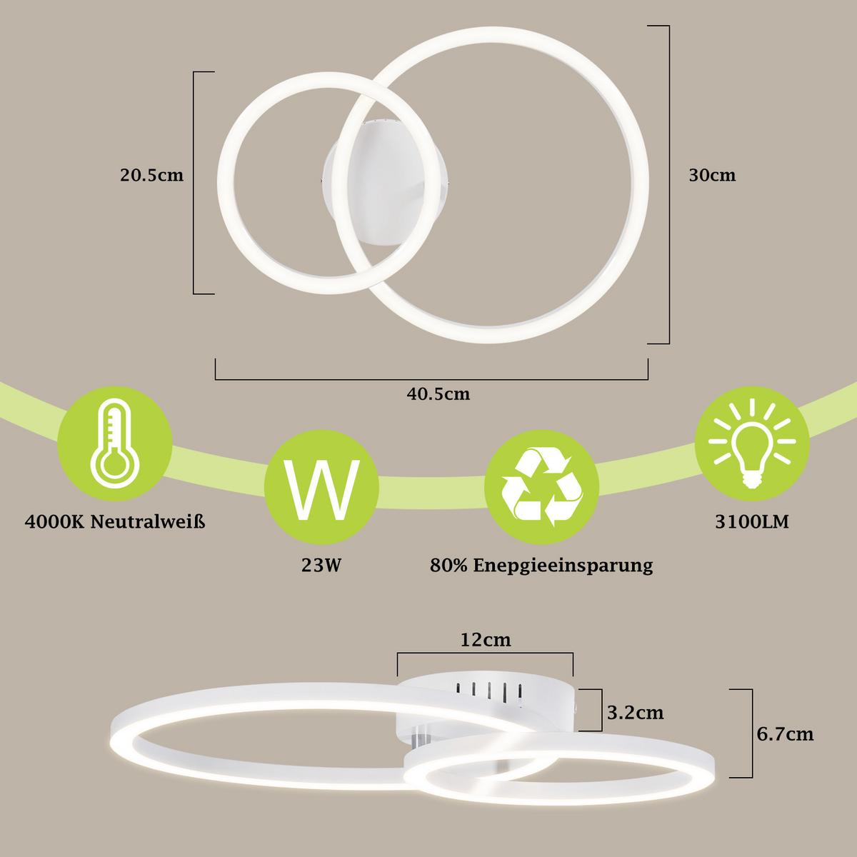 LED DECKENLEUCHTE Nrelis 40.5/30/6.7 cm - Weiß, Kunststoff (40.5/30/6.7cm) - ZMH