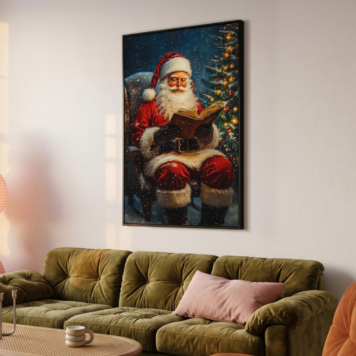LEINWAND Bilder mit Rahmen - Weihnachtsmann - Weihnachten - Winter - Weihnachtsbaum - 80x120 - Bordeaux, Textil (80/120cm) - MuchoWow