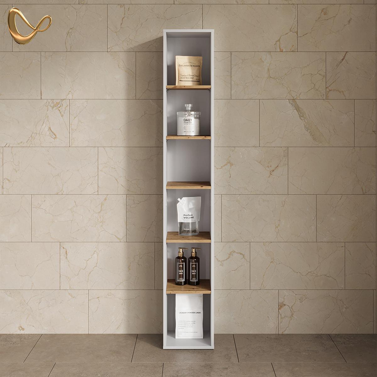 HOCHREGAL Paolina Weiß/Artisan 30 x 188.6 cm - Weiß/Eiche Artisan, Holzwerkstoff (30/188.6/27.3cm) - Livinity®