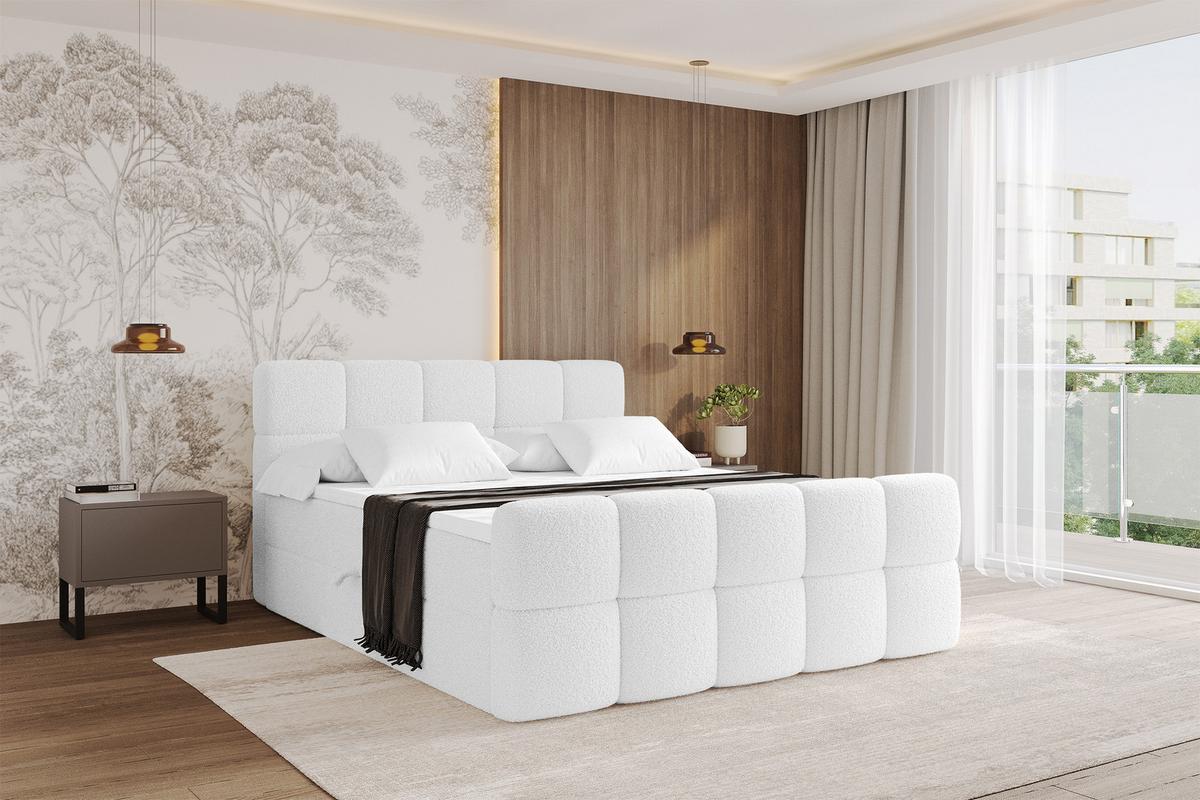 BOXBETT mit Matratze H3 - FAMA-Z - 160x200 cm Weiß Quelle - Weiß, Holzwerkstoff - ALTDECOR