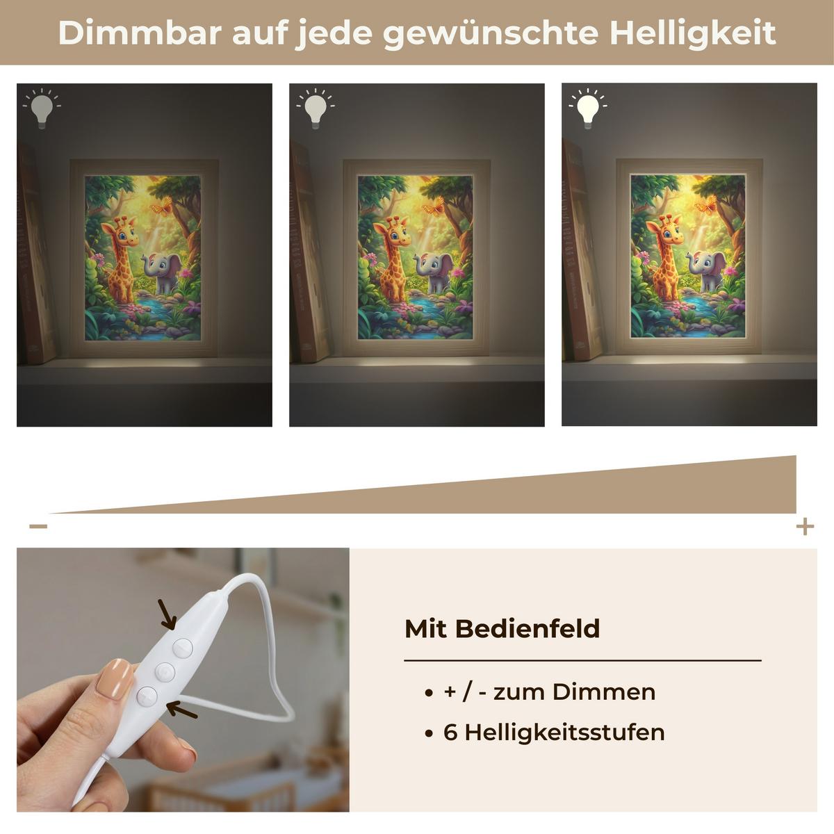 NACHTTISCHLAMPE Giraffe - Elefant - Blumen - Dschungel 15x20 cm - Grün, Holzwerkstoff (8/15/20cm) - OnlyWow