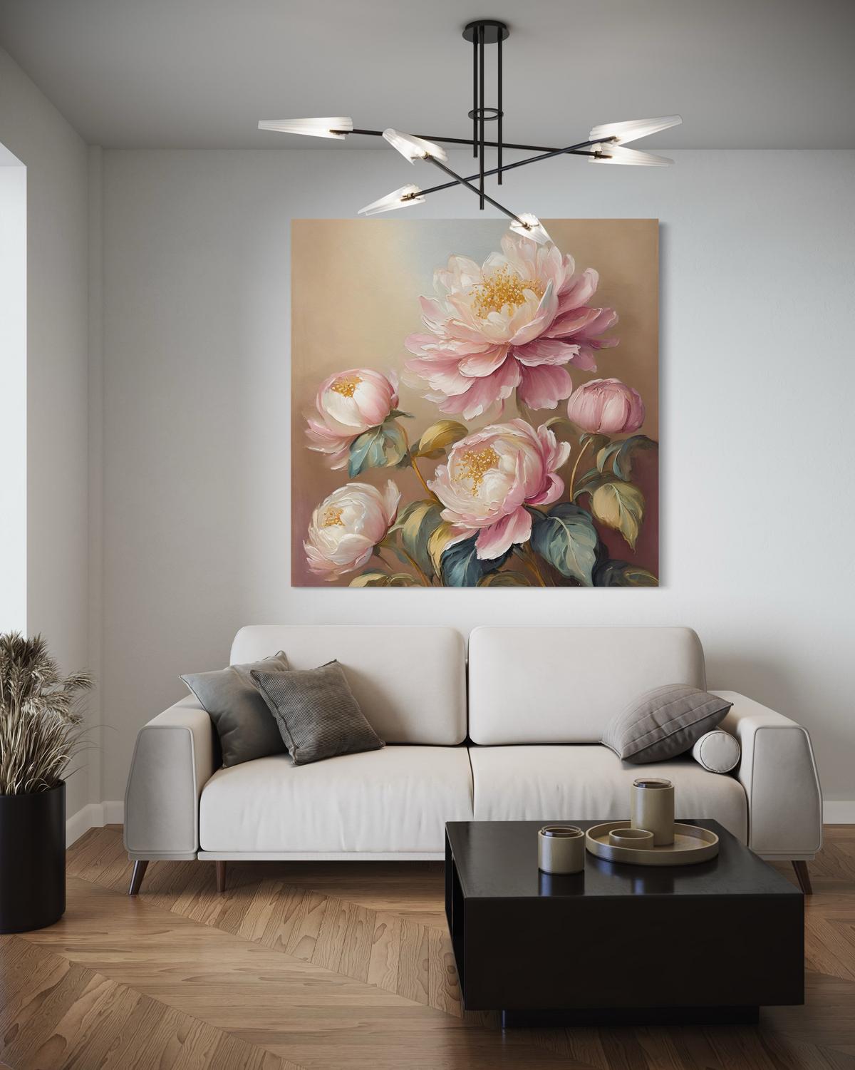 WANDBILD blumen pfingstrose vintage - Pink, Textil (40/40cm) - Feeby