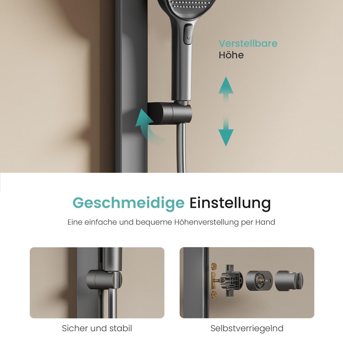 ÜBERKOPFBRAUSESET mit Thermostat 3 Auslässe Anthrazit 105/40,1/57,3 cm - Anthrazit, Metall (40/105/57cm) - EMKE