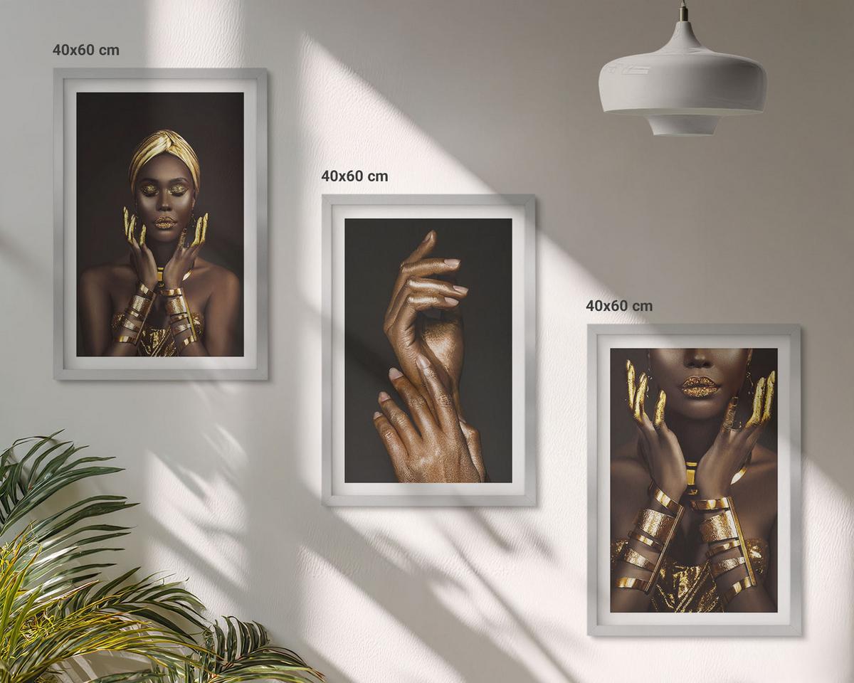 BILDER SET 3er Set - 40x60 cm Silberner Rahmen - Porträts afrikanischer Frauen - Silberfarben, Kunststoff (40/60cm) - TULUP
