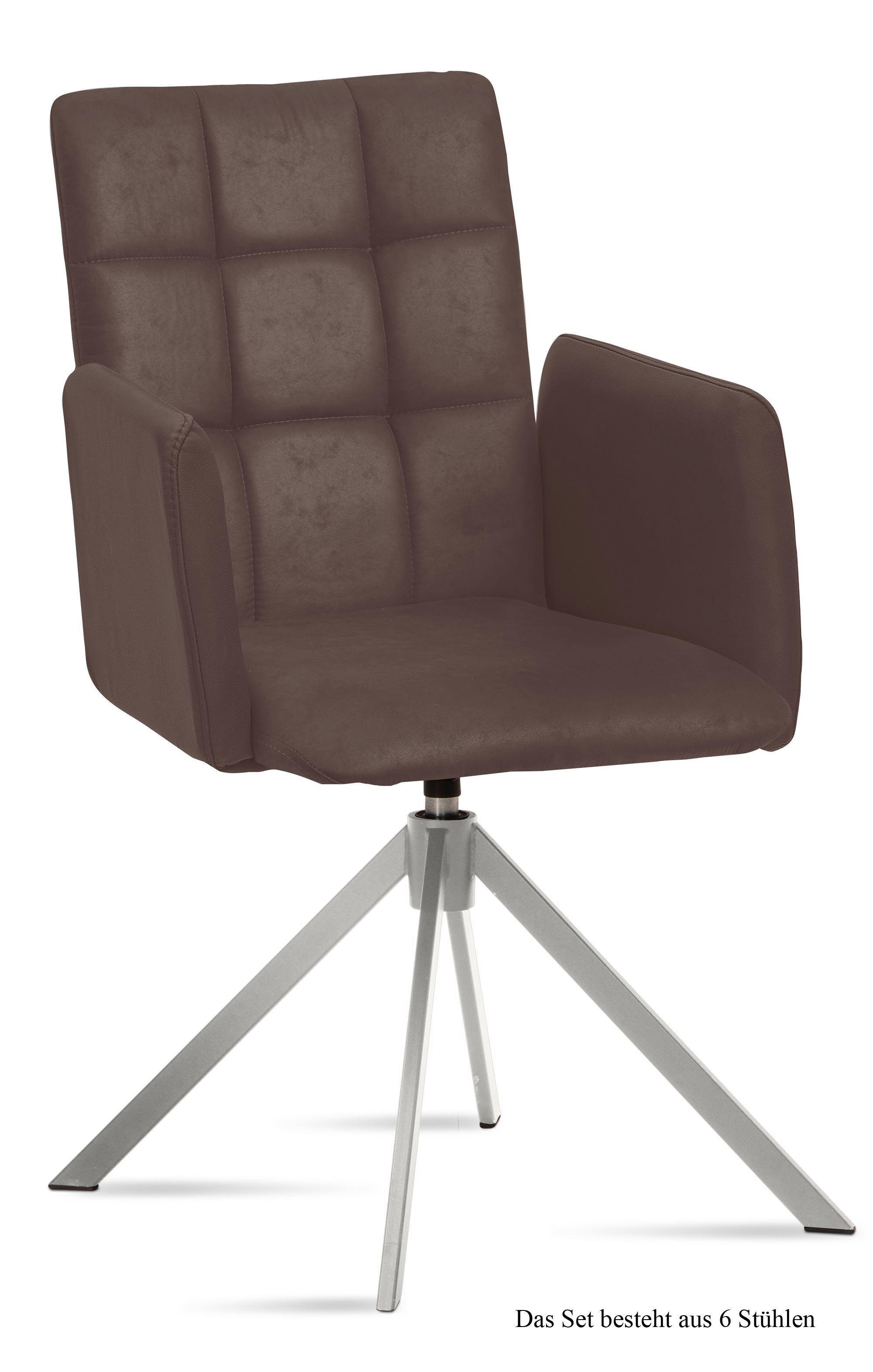 ARMLEHNSTUHL drehbar (6er-Set) Drusie 52x91x60 Edelstahl/Braun - Edelstahlfarben/Braun, Kunststoff (60/91/52cm) - 58aufmkessel