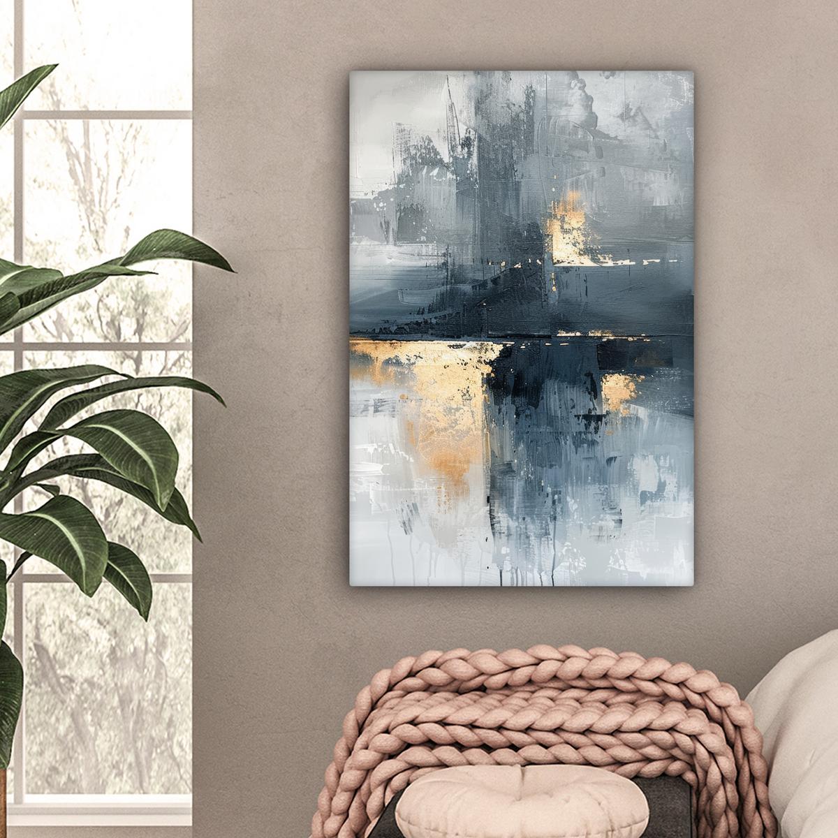LEINWANDBILD Kunst - Grau - Gold - Abstrakt Wanddeko 40x60 cm - Dunkelgrau, Textil (40/60cm) - MuchoWow