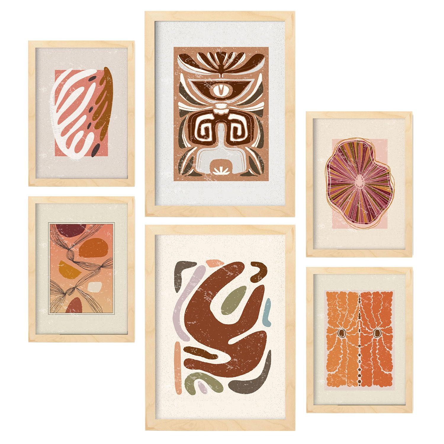 POSTER Set Mit 6 Rustikalen In Ethnischen Style Printkollektionen Dekorative Rahmen Für Ihr Zuhause Wandkunstdruck A3 & A4 Rahmen Aus Hellem Holz - Beige, Papier (29/3cm) - Nacnic