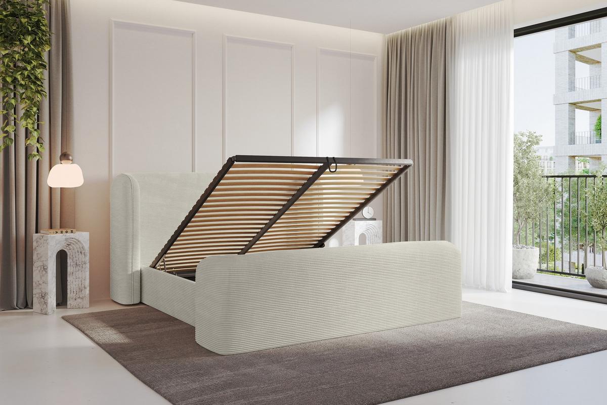 POLSTERBETT mit Bettkasten, Fußteil und Lattenrost, Bett mit Matratze H3/H4 - ESTI-Z 140x200 Creme - Creme, Holzwerkstoff/Textil (140/200cm) - ALTDECOR