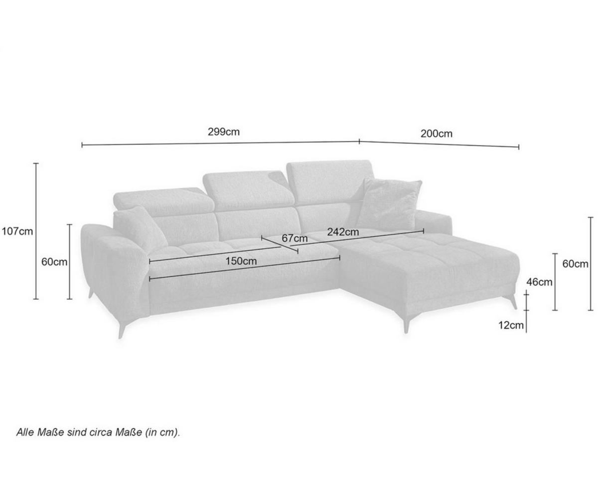 ECKSOFA mit elektrischer Sitztiefenverstellung, Kopflehnen verstellbar, USB-A und USB-C Ladefunktion B299/T200/H107 cm, Chenille Dunkelgrau / 15421 - Dunkelgrau/Schwarz, Holzwerkstoff/Textil (299/200cm) - luma-home