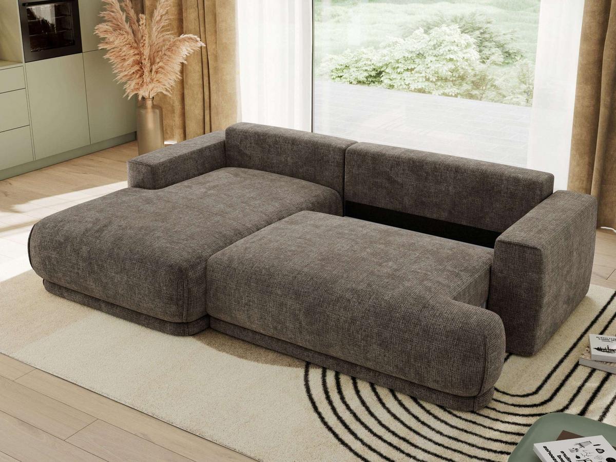 ECKSCHLAFSOFA RINA L Braun Schenille grob gewebt - links - Schwarz/Braun, Kunststoff/Textil (267/170cm) - MKS