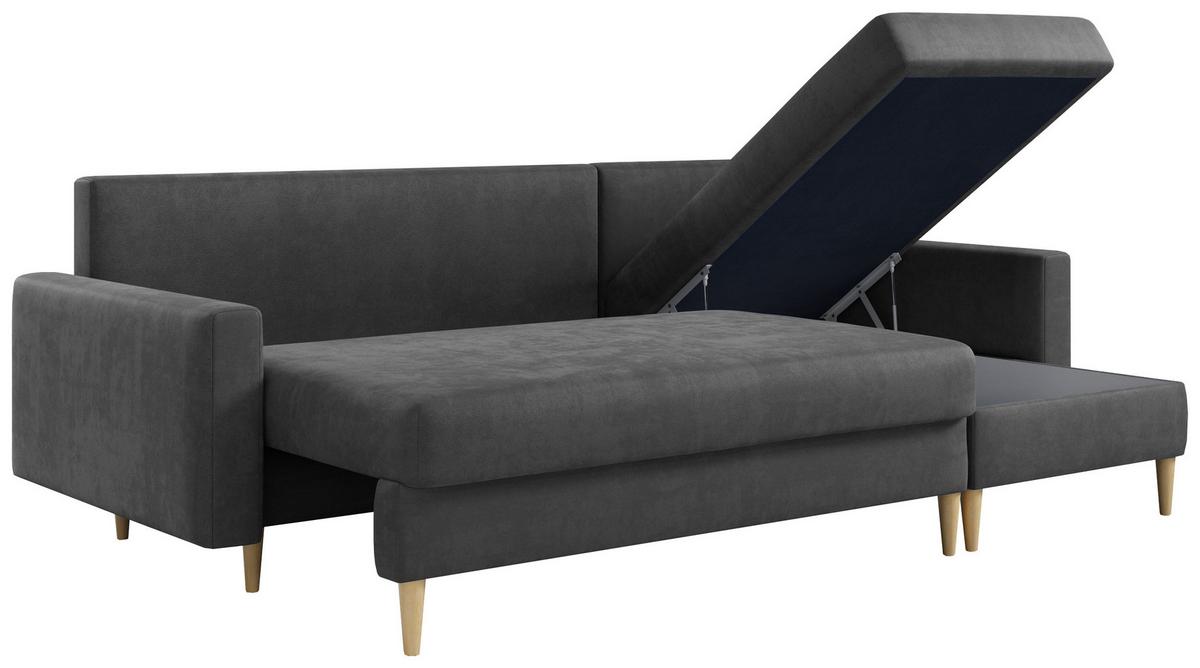 ECKSOFA Lang Velvet Grau - Braun/Grau, Holz/Textil (220/140cm) - MKS