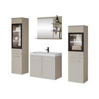 BADMÖBEL-SET Madrit I mit weißer LED Beleuchtung - Kaschmir, Holzwerkstoff (30/132/30cm) - MIRJAN24