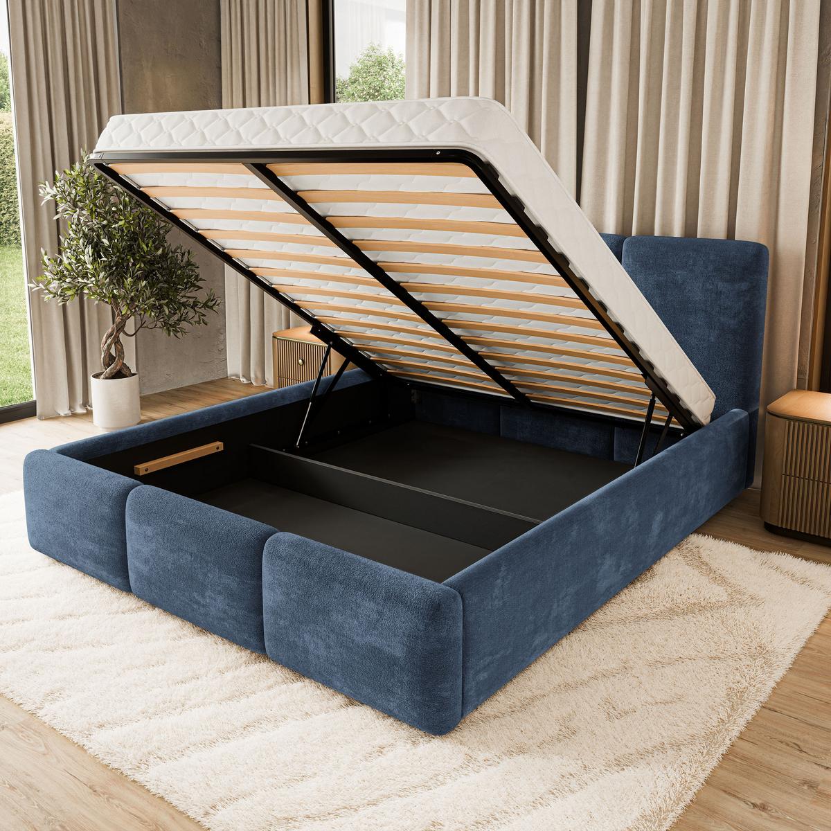 POLSTERBETT MORENA LM 120x200 cm mit Bettkästen - Blau - Blau, Holz (120/200cm) - MASSENO