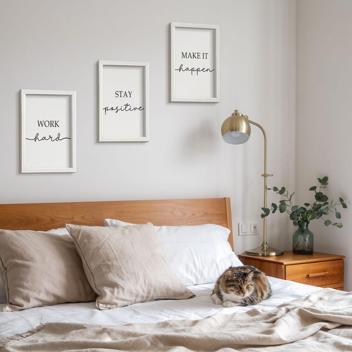 BILDER SET 3er Set - 20x30 cm Weißer Rahmen - Minimalistische Motivationsinschriften - Weiß, Kunststoff (20/30cm) - TULUP