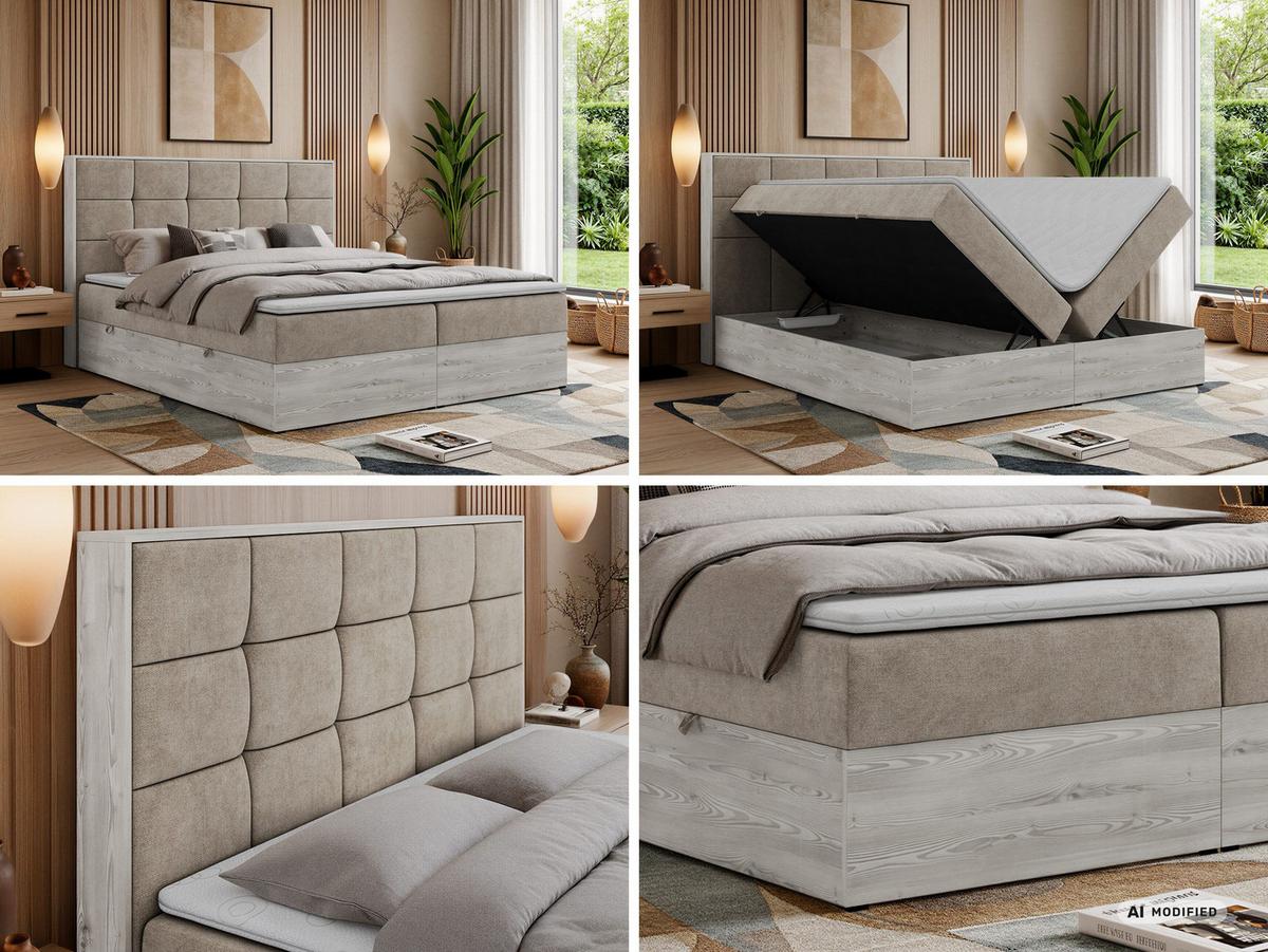 BOXBETT ALNOR 140/200 Greige Stukture - Topper Visco - H3 - Greige/Schwarz, Kunststoff/Textil (140/200cm) - MKS