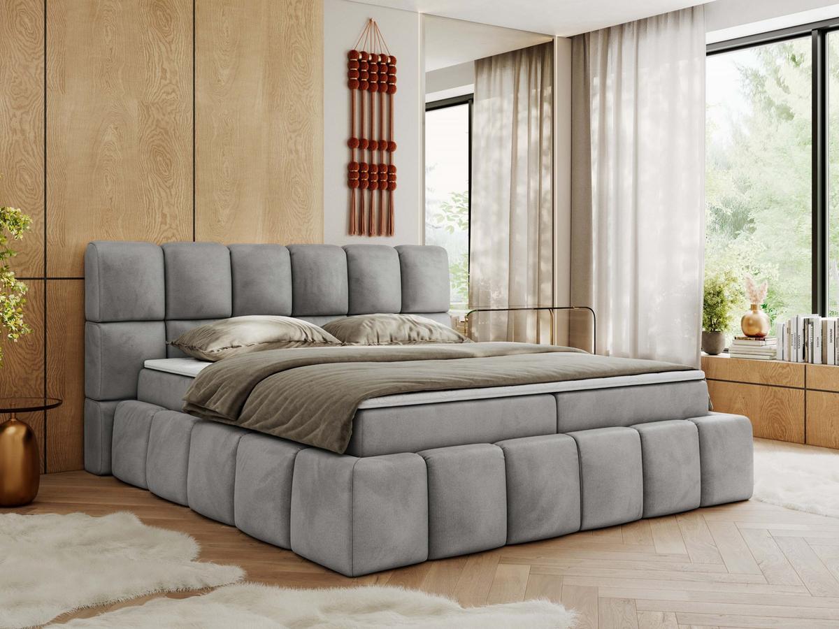 BOXBETT NIRA 180/200 - Hellgrau Velvet - H4 - Hellgrau, Holz/Textil (180/200cm) - MKS