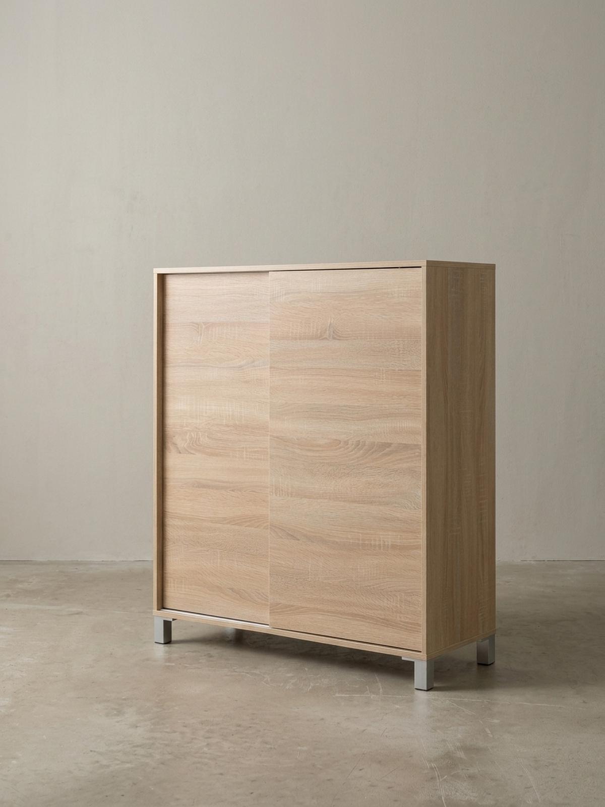 SCHUHSCHRANK Holz für 20 Paar Schuhe mit Schiebetüren, Beige 100x38x108 cm - Beige/Silberfarben, Holz/Kunststoff (100/108/38cm) - KADIMA DESIGN