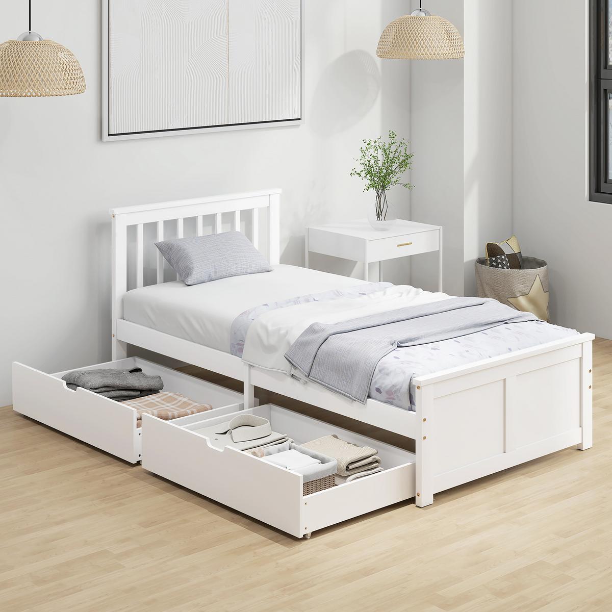 BETTGESTELL Kiefernholz MDF Weiß - Weiß, Holzwerkstoff (90/200cm) - HOMCOM
