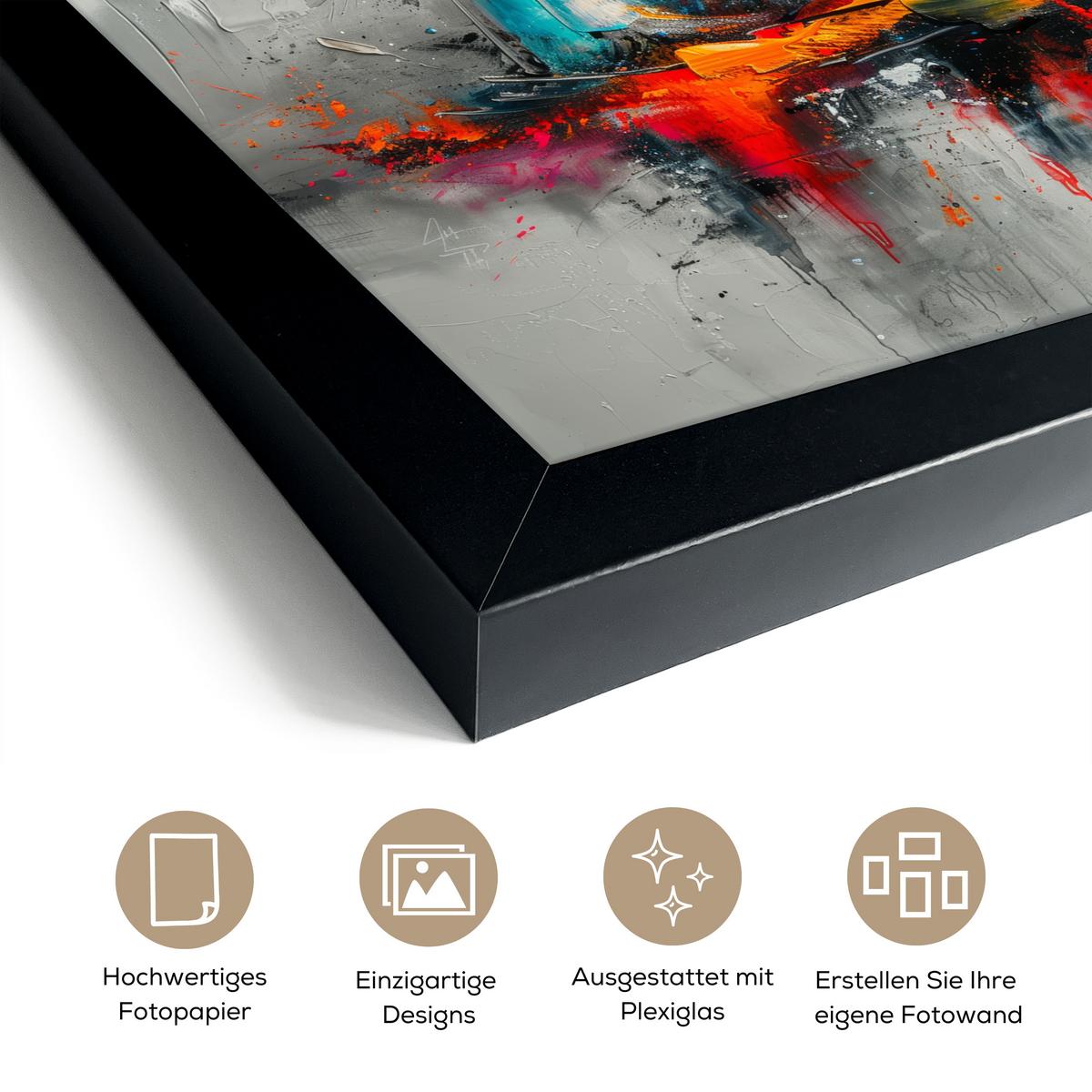 POSTER MIT RAHMENGERAHMTES BILD Moderne Kunst - Orange - Grau - Abstrakt 30x20 cm - Hellgrau, Papier (30/20cm) - MuchoWow