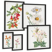 BILDER SET 5er Set - 50x50 cm & 20x30 cm & 40x60 cm Schwarzer Rahmen - Blumenmalerei im Retro-Stil - Schwarz, Kunststoff (40/60cm) - TULUP