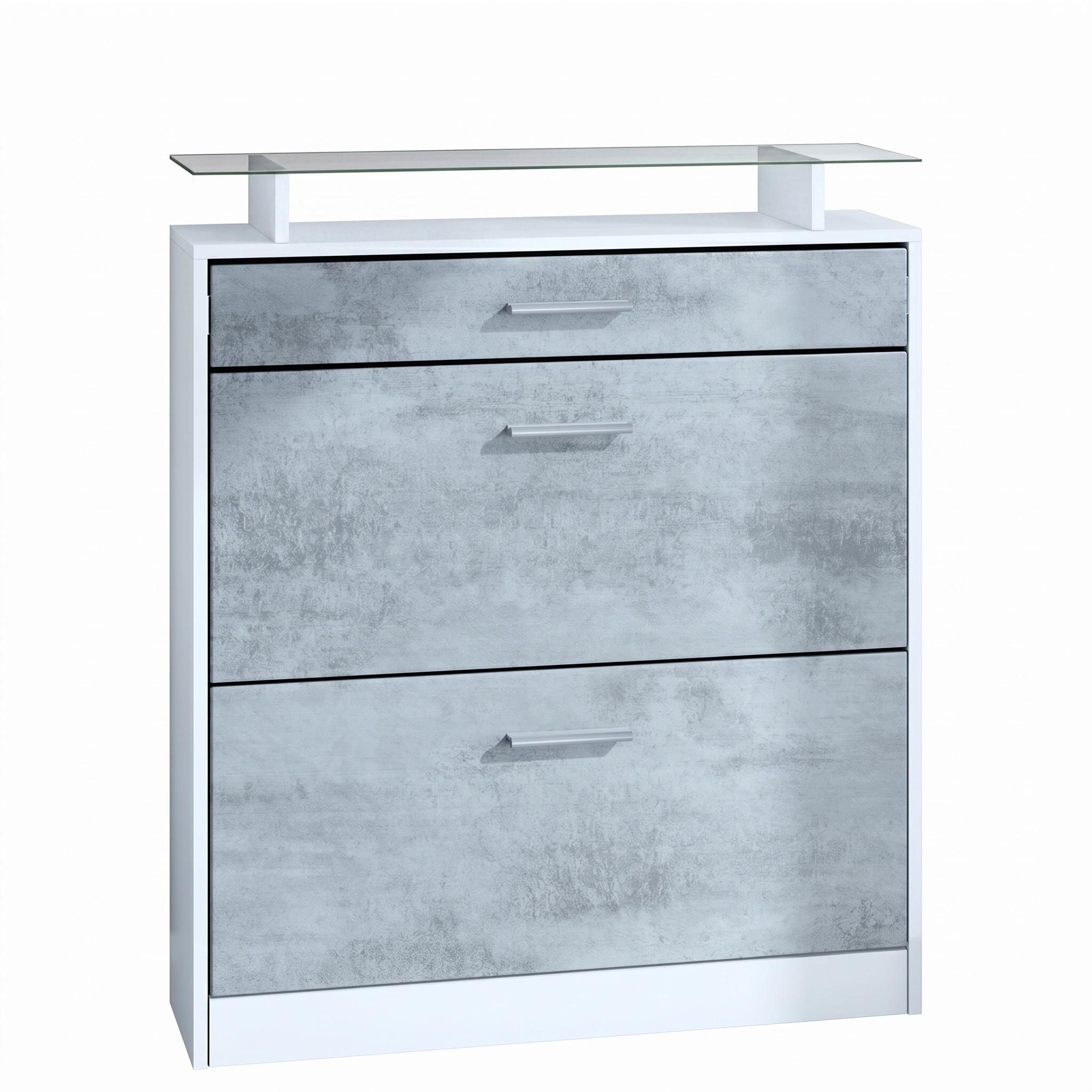 SCHUHSCHRANK Loret Front in Beton Oxid Optik - Hellgrau, Holzwerkstoff (89/104/23cm) - Vladon