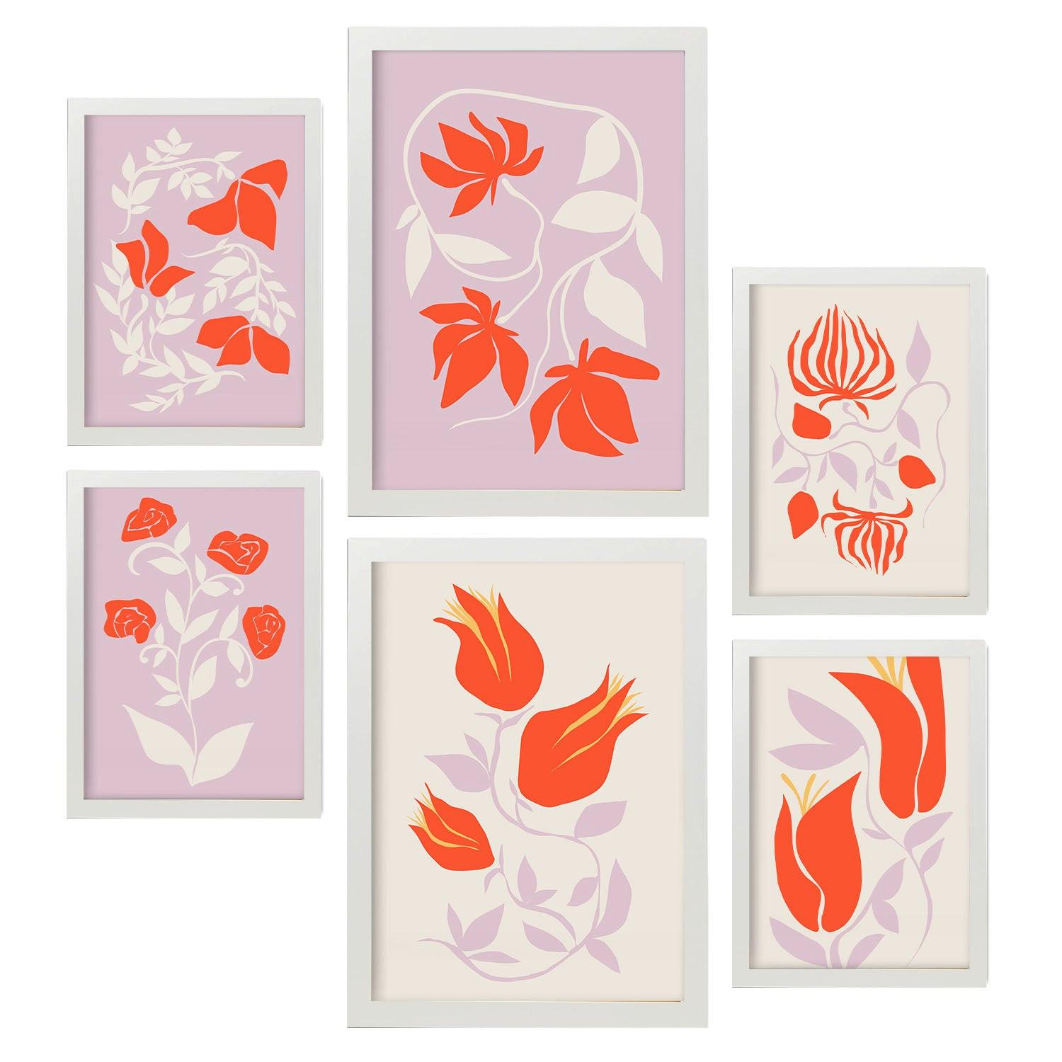POSTER Set Mit 6 Blumenrahmen 3 Zusammenfassung A3 & A4 Weißer Rahmen - Weiß, Papier (29/3cm) - Nacnic