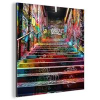 METALLBILD Treppe - Graffiti - Farben - Kunst 50x50 cm - Multicolor, Metall (50/50cm) - MuchoWow