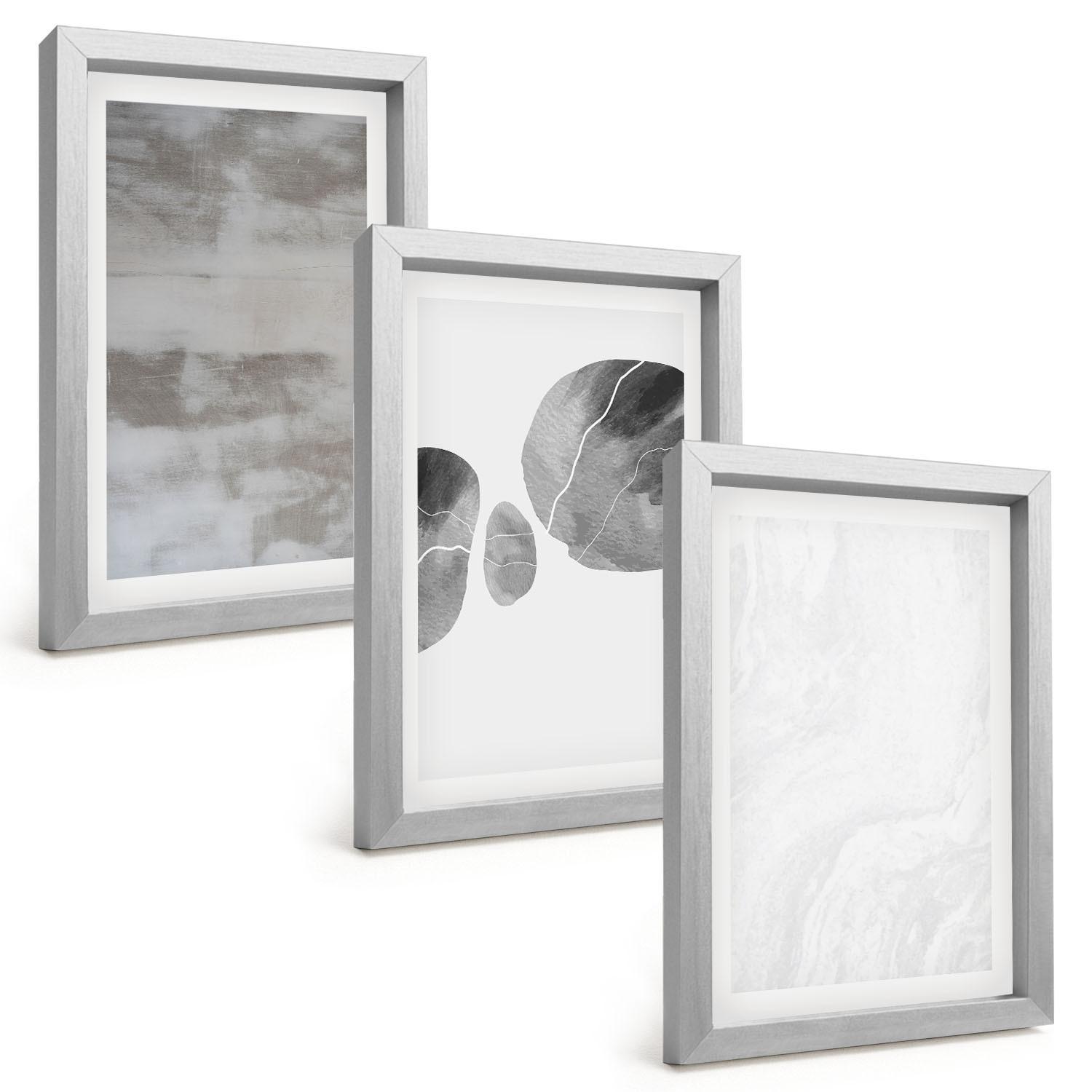 BILDER SET 3er Set - 20x30 cm Silberner Rahmen - Abstrakte moderne Strukturen - Silberfarben, Kunststoff (20/30cm) - TULUP