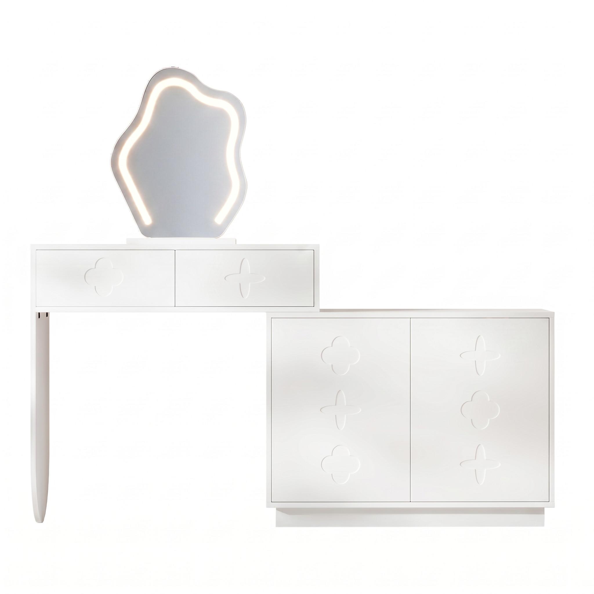 SCHMINKTISCH mit LED-Spiegel & flexiblem Seitenschrank - Weiß, Holzwerkstoff (160/132/40cm) - Urban Meuble
