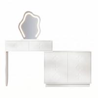 SCHMINKTISCH mit LED-Spiegel & flexiblem Seitenschrank - Weiß, Holzwerkstoff (160/132/40cm) - Urban Meuble