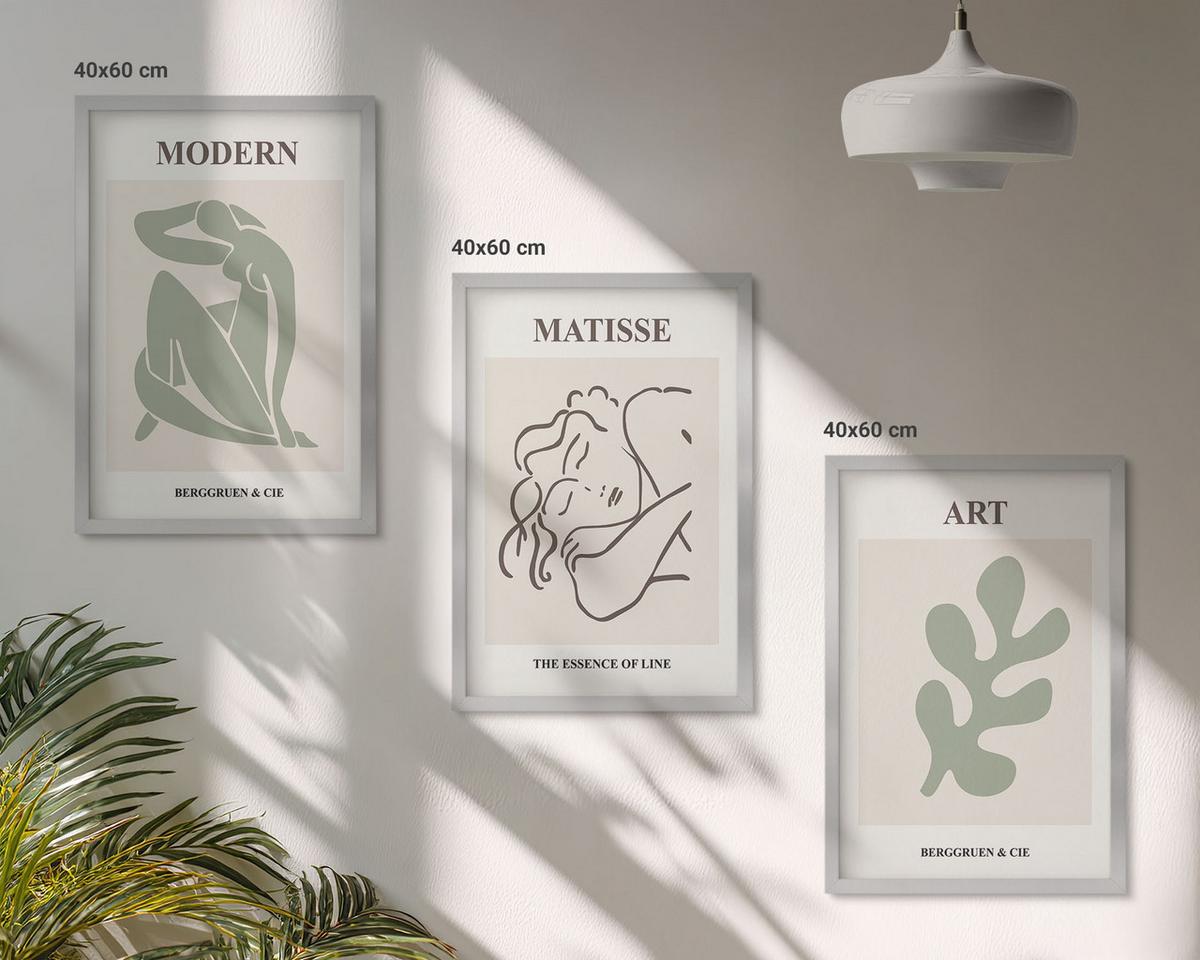 BILDER SET 3er Set - 40x60 cm Silberner Rahmen - Stilvolles Design mit Pflanzenmotiven - Silberfarben, Kunststoff (40/60cm) - TULUP