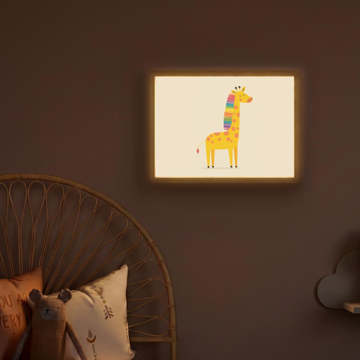 WANDLEUCHTE MIT AKKU Giraffe - Regenbogenmähne - Beige 40x30 cm - Beige, Holzwerkstoff (40/30/8cm) - OnlyWow