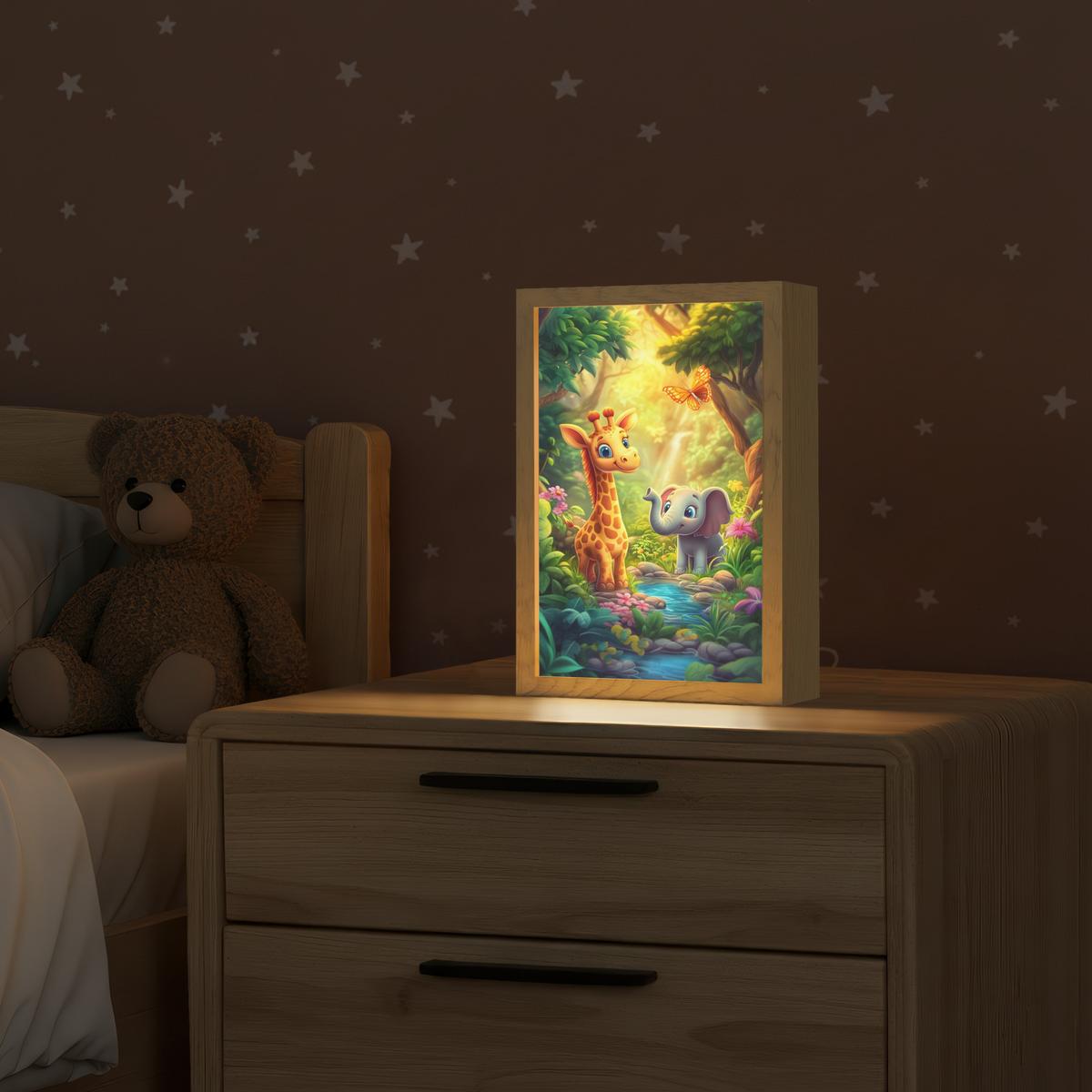 NACHTTISCHLAMPE Giraffe - Elefant - Blumen - Dschungel 20x30 cm - Grün, Holzwerkstoff (8/20/30cm) - OnlyWow