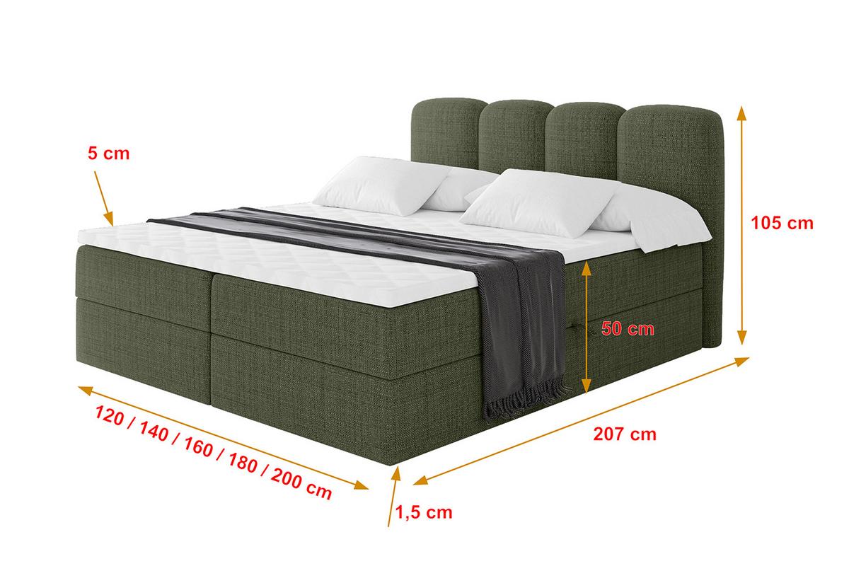 BOXBETT mit Matratze H4 - NINA - 180x200 cm - Grün - Grün, Holzwerkstoff (180/200cm) - ALTDECOR