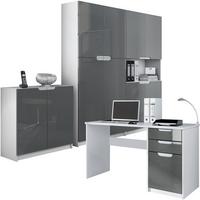 BÜROMÖBELSET Logan Fronten in Grau Hochglanz - Grau, Holzwerkstoff (246/185/60cm) - Vladon