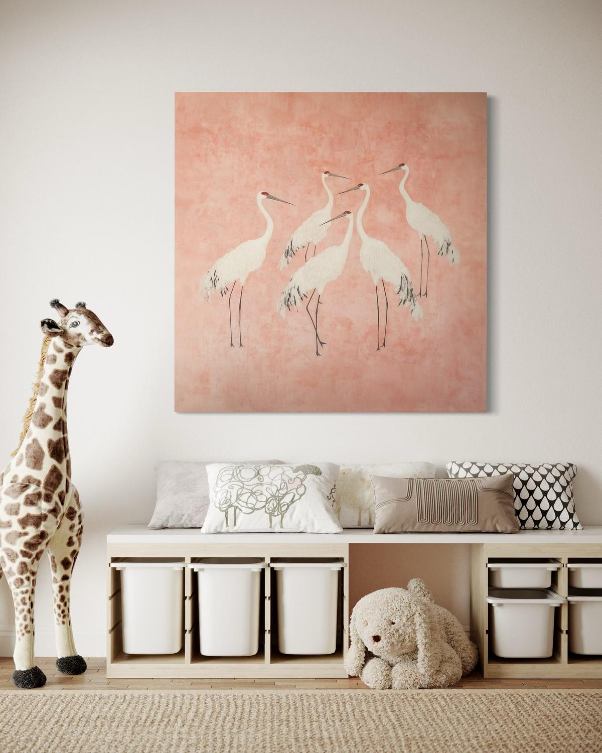 WANDBILD kraniche tiere abstrakt - Pink, Textil (30/30cm) - Feeby